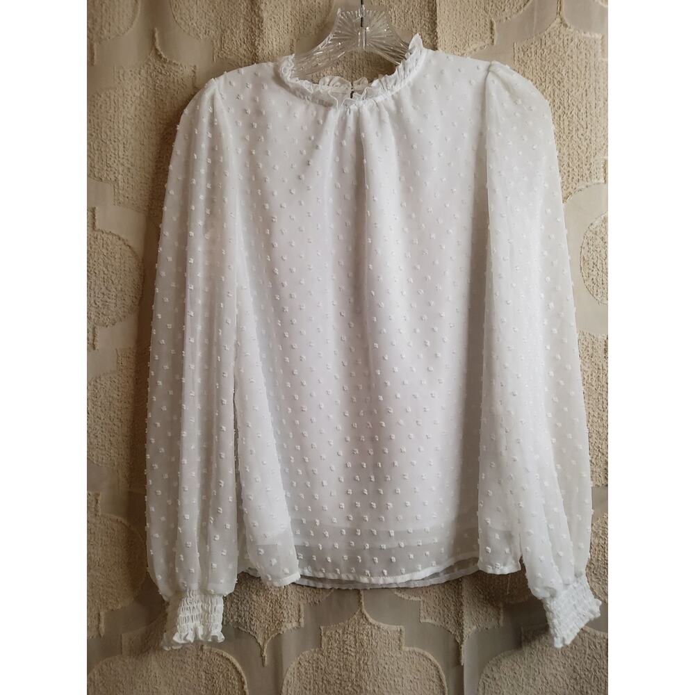 #296 Excellent Pre-Loved Arshiner White Textured Ruffle Shirt Size S (160)
